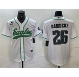 Men's Philadelphia Eagles #26 Saquon Barkley White With 3-star C Patch Cool Base Baseball Stitched Jersey