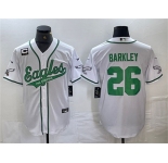 Men's Philadelphia Eagles #26 Saquon Barkley White With 3-star C Patch Cool Base Baseball Stitched Jerseys