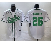 Men's Philadelphia Eagles #26 Saquon Barkley White With 3-star C Patch Cool Base Baseball Stitched Jerseys