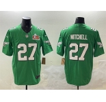 Men's Philadelphia Eagles #27 Quinyon Mitchell Green 2025 Super Bowl LIX Patch F.U.S.E. Throwback Vapor Untouchable Limited Stitched Football Jersey