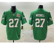Men's Philadelphia Eagles #27 Quinyon Mitchell Green 2025 Super Bowl LIX Patch F.U.S.E. Throwback Vapor Untouchable Limited Stitched Football Jersey