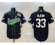 Men's Philadelphia Eagles #33 Cooper DeJean Black 2025 Super Bowl LIX Patch Cool Base Stitched Baseball Jersey