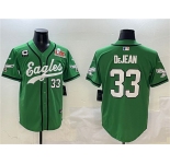 Men's Philadelphia Eagles #33 Cooper DeJean Green 2025 Super Bowl LIX And 3-Star C Patch Stitched Baseball Jersey