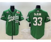 Men's Philadelphia Eagles #33 Cooper DeJean Green 2025 Super Bowl LIX And 3-Star C Patch Stitched Baseball Jersey