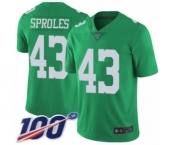 Men's Philadelphia Eagles #43 Darren Sproles Limited Green Rush Vapor Untouchable 100th Season Football Jersey