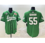 Men's Philadelphia Eagles #55 Brandon Graham Green 2025 Super Bowl LIX And 3-Star C Patch Stitched Baseball Jersey