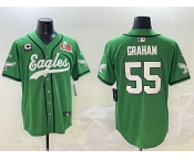 Men's Philadelphia Eagles #55 Brandon Graham Green 2025 Super Bowl LIX And 3-Star C Patch Stitched Baseball Jersey
