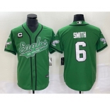 Men's Philadelphia Eagles #6 DeVonta Smith Green C Patch Cool Base Stitched Baseball Jersey