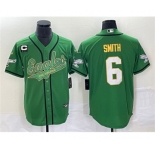 Men's Philadelphia Eagles #6 DeVonta Smith Green Gold With C Patch Cool Base Baseball Stitched Jersey