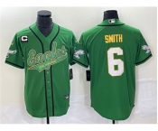 Men's Philadelphia Eagles #6 DeVonta Smith Green Gold With C Patch Cool Base Baseball Stitched Jersey