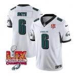 Men's Philadelphia Eagles #6 DeVonta Smith White 2025 Eagles Logo Super Bowl LIX Patch New F.U.S.E. Vapor Untouchable Limited Football Stitched Jersey
