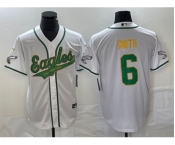 Men's Philadelphia Eagles #6 DeVonta Smith White Gold Cool Base Stitched Baseball Jersey