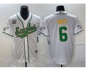 Men's Philadelphia Eagles #6 DeVonta Smith White Gold With C Patch Cool Base Stitched Baseball Jersey