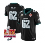 Men's Philadelphia Eagles #62 Jason Kelce Black 2025 Eagles Logo Super Bowl LIX Patch And 4-Star C Patch New F.U.S.E. Vapor Limited Football Stitched Jerse