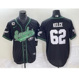 Men's Philadelphia Eagles #62 Jason Kelce Black C Patch Cool Base Stitched Baseball Jersey
