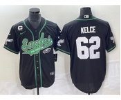 Men's Philadelphia Eagles #62 Jason Kelce Black C Patch Cool Base Stitched Baseball Jersey