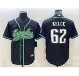 Men's Philadelphia Eagles #62 Jason Kelce Black With Patch Cool Base Stitched Baseball Jersey