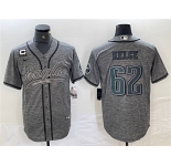 Men's Philadelphia Eagles #62 Jason Kelce Gray With 3-star C Patch Cool Base Baseball Stitched Jersey