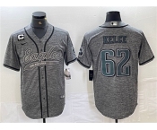 Men's Philadelphia Eagles #62 Jason Kelce Gray With 3-star C Patch Cool Base Baseball Stitched Jersey