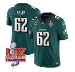 Men's Philadelphia Eagles #62 Jason Kelce Green 2025 Eagles Logo Super Bowl LIX Patch And 4-Star C Patch New F.U.S.E. Vapor Limited Football Stitched Jerse
