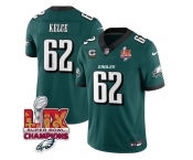 Men's Philadelphia Eagles #62 Jason Kelce Green 2025 Eagles Logo Super Bowl LIX Patch And 4-Star C Patch New F.U.S.E. Vapor Limited Football Stitched Jerse