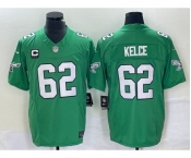 Men's Philadelphia Eagles #62 Jason Kelce Green C Patch 2023 FUSE Vapor Limited Throwback Stitched Jersey