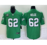 Men's Philadelphia Eagles #62 Jason Kelce Green C Patch 2023 Vapor Limited Throwback Jersey