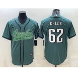 Men's Philadelphia Eagles #62 Jason Kelce Green With Patch Cool Base Stitched Baseball Jersey