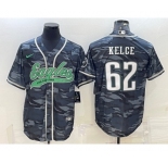 Men's Philadelphia Eagles #62 Jason Kelce Grey Camo With Patch Cool Base Stitched Baseball Jersey