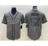 Men's Philadelphia Eagles #62 Jason Kelce Grey Gridiron Patch Cool Base Stitched Baseball Jersey