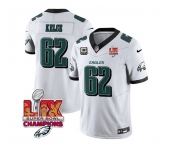 Men's Philadelphia Eagles #62 Jason Kelce White 2025 Eagles Logo Super Bowl LIX Patch And 4-Star C Patch New F.U.S.E. Vapor Limited Football Stitched Jerse