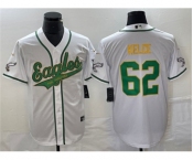 Men's Philadelphia Eagles #62 Jason Kelce White Gold Cool Base Baseball Stitched Jersey