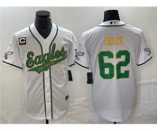 Men's Philadelphia Eagles #62 Jason Kelce White Gold With C Patch Cool Base Baseball Stitched Jersey