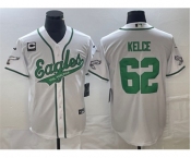 Men's Philadelphia Eagles #62 Jason Kelce White With C Patch Cool Base Stitched Baseball Jersey