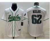 Men's Philadelphia Eagles #62 Jason Kelce White With Patch Cool Base Stitched Baseball Jersey