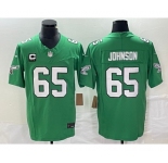 Men's Philadelphia Eagles #65 Lane Johnson Green C Patch 2023 FUSE Vapor Limited Throwback Stitched Jersey
