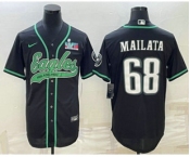 Men's Philadelphia Eagles #68 Jordan Mailata Black With Super Bowl LVII Patch Cool Base Stitched Baseball Jersey
