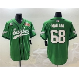 Men's Philadelphia Eagles #68 Jordan Mailata Green 2025 Super Bowl LIX And 3-Star C Patch Stitched Baseball Jersey
