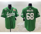 Men's Philadelphia Eagles #68 Jordan Mailata Green 2025 Super Bowl LIX And 3-Star C Patch Stitched Baseball Jersey