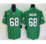 Men's Philadelphia Eagles #68 Jordan Mailata Green C Patch 2023 FUSE Vapor Limited Throwback Stitched Jersey