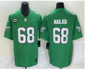 Men's Philadelphia Eagles #68 Jordan Mailata Green C Patch 2023 FUSE Vapor Limited Throwback Stitched Jersey