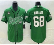 Men's Philadelphia Eagles #68 Jordan Mailata Green C Patch Cool Base Stitched Baseball Jersey