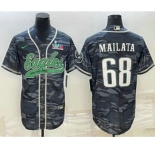 Men's Philadelphia Eagles #68 Jordan Mailata Grey Camo With Super Bowl LVII Patch Cool Base Stitched Baseball Jersey