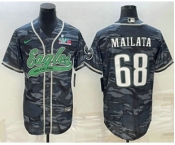 Men's Philadelphia Eagles #68 Jordan Mailata Grey Camo With Super Bowl LVII Patch Cool Base Stitched Baseball Jersey