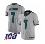 Men's Philadelphia Eagles #7 Ron Jaworski Limited Silver Inverted Legend 100th Season Football Jersey