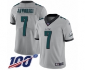 Men's Philadelphia Eagles #7 Ron Jaworski Limited Silver Inverted Legend 100th Season Football Jersey
