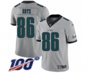 Men's Philadelphia Eagles #86 Zach Ertz Limited Silver Inverted Legend 100th Season Football Jersey