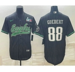 Men's Philadelphia Eagles #88 Dallas Goedert Black Pinstripe With Super Bowl LVII Patch Cool Base Stitched Baseball Jersey