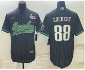 Men's Philadelphia Eagles #88 Dallas Goedert Black Pinstripe With Super Bowl LVII Patch Cool Base Stitched Baseball Jersey