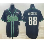 Men's Philadelphia Eagles #88 Dallas Goedert Black With Super Bowl LVII Patch Cool Base Stitched Baseball Jersey